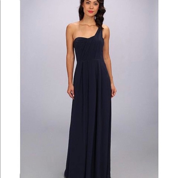 Rebecca Taylor Dresses & Skirts - Rebecca Taylor Navy One Shoulder Dress Gown Bridesmaid Sz 12 100% Silk Chiffon